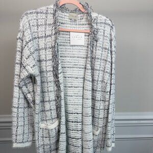 LUELLE, Size XL, White and black plaid cardigan, long-sleeve